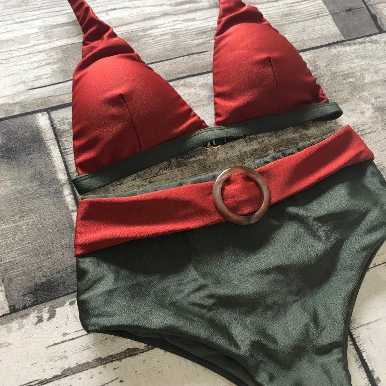 Bikini Set Hot Pants Olive Green and Terracotta Shine