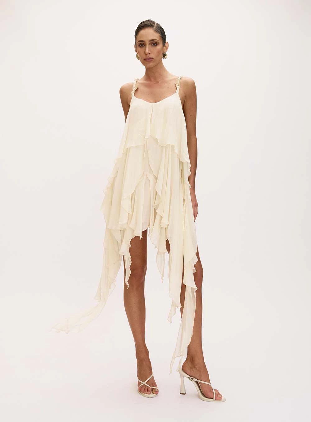 Marguerite Asymmetrical Short Dress with Ruffles