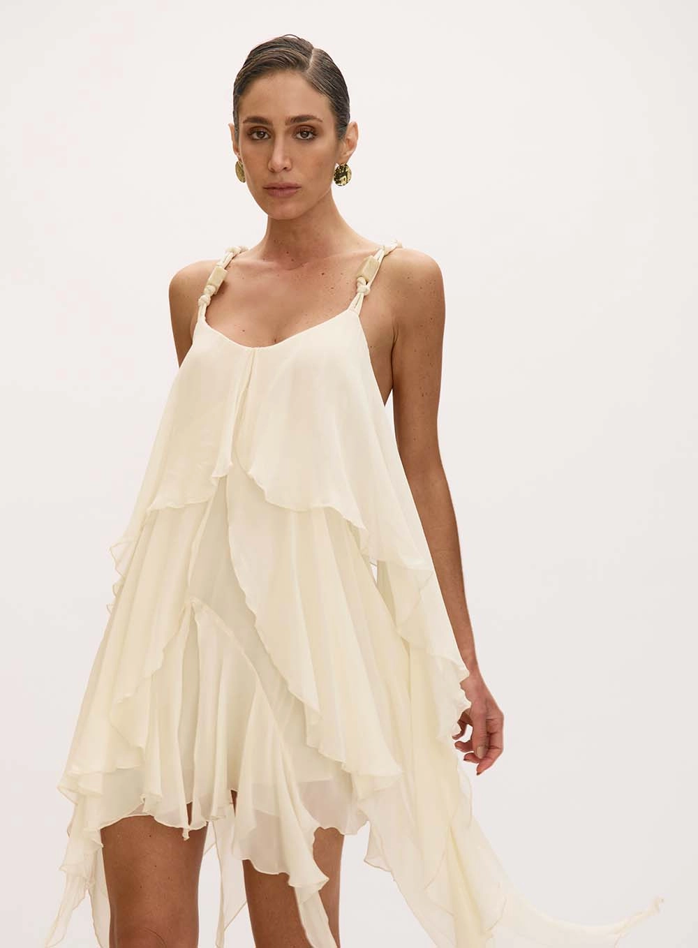 Marguerite Asymmetrical Short Dress with Ruffles