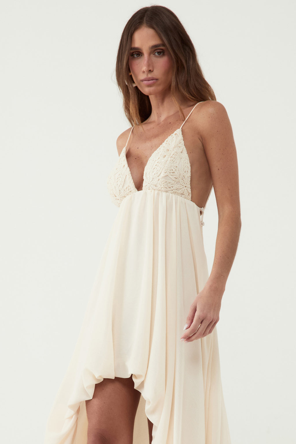 Esme Asymmetric Balloon Maxi Dress with Lace - Oasis Resortwear