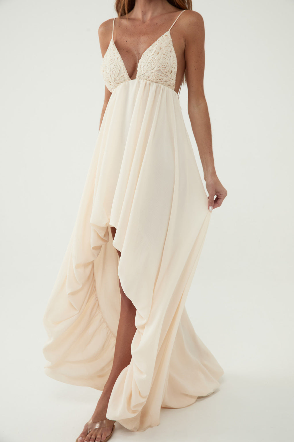 Esme Asymmetric Balloon Maxi Dress with Lace - Oasis Resortwear