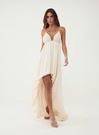 Esme Asymmetric Balloon Maxi Dress with Lace