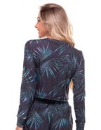 Blouse Long Sleeve Hued Foliage Black - Vestem - WaveFit