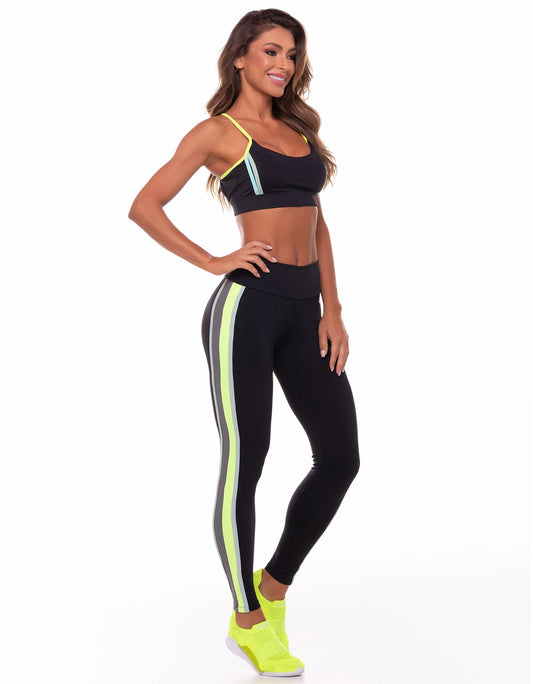 Legging Fuso Smille Black With Neon Yellow - Vestem