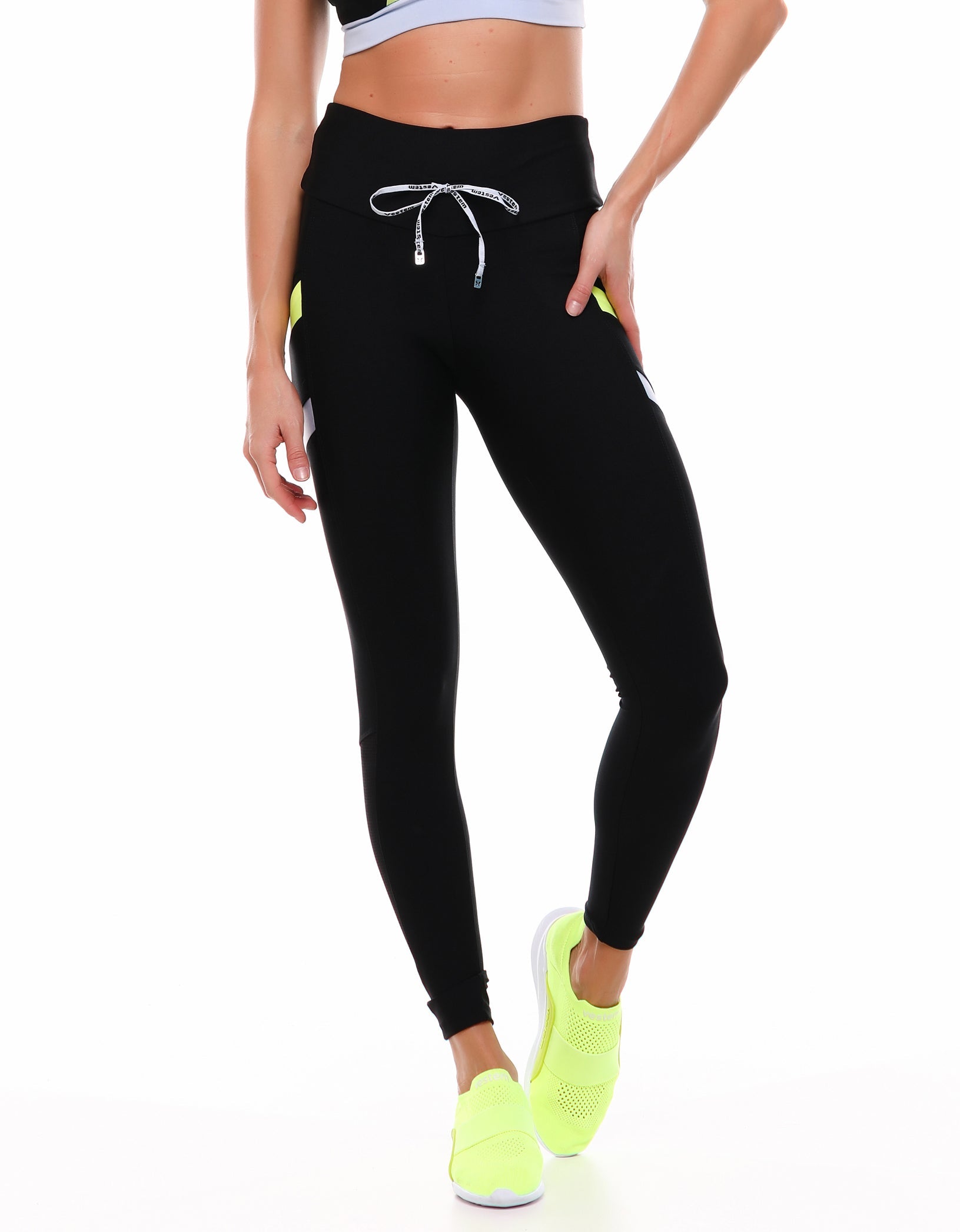 Leggings Black Madison Fuso With Neon Yellow - Vestem