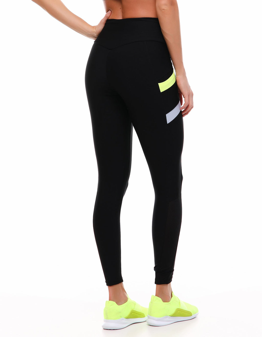 Leggings Black Madison Fuso With Neon Yellow - Vestem