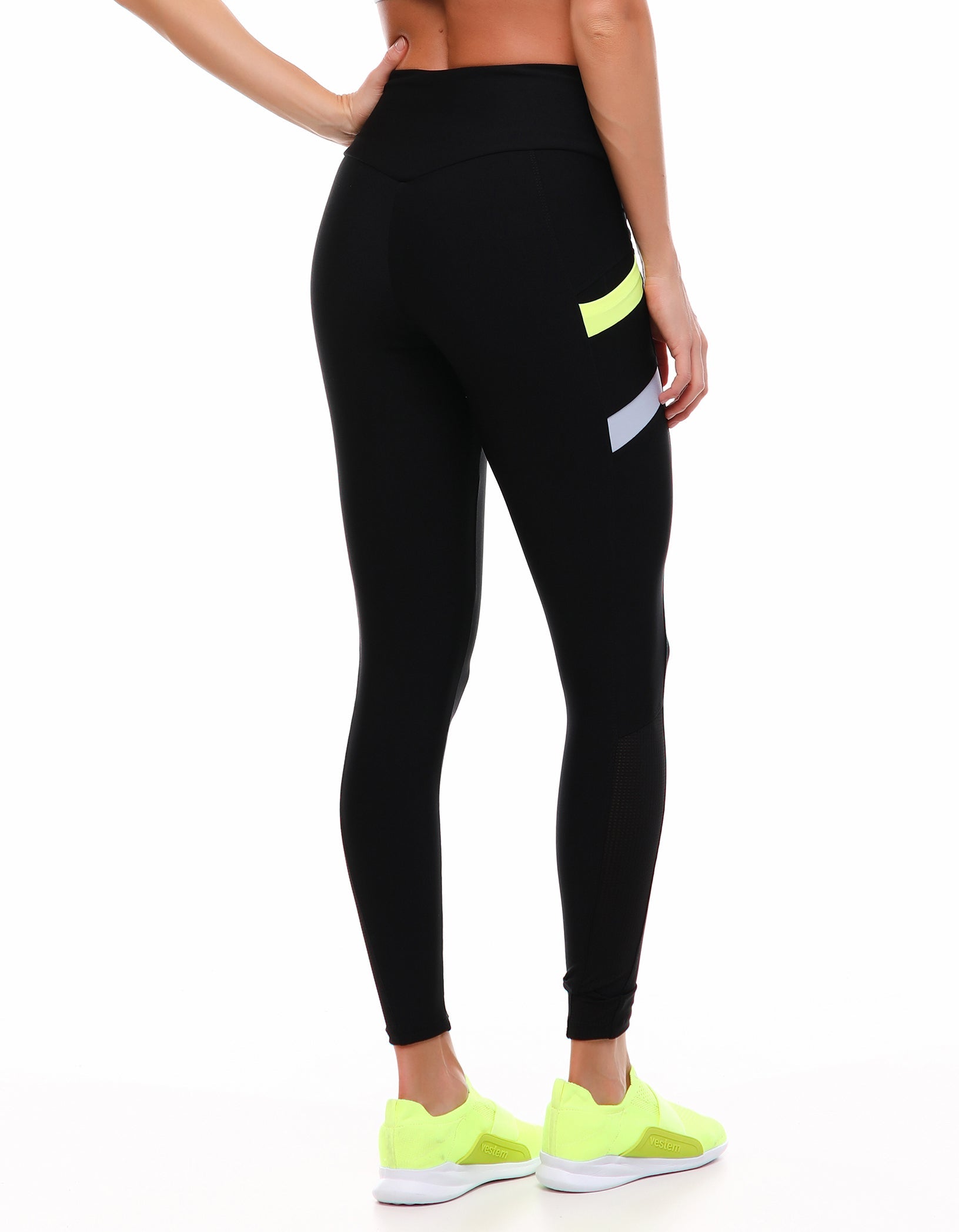 Leggings Black Madison Fuso With Neon Yellow - Vestem
