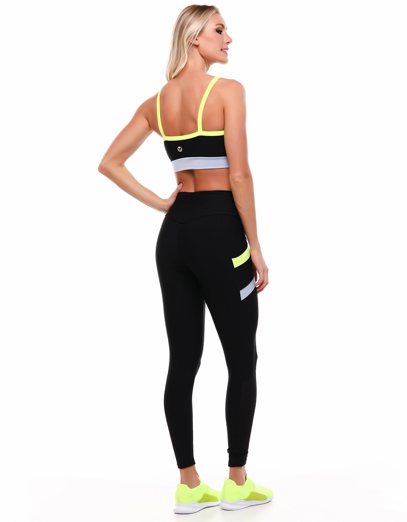 Leggings Black Madison Fuso With Neon Yellow - Vestem